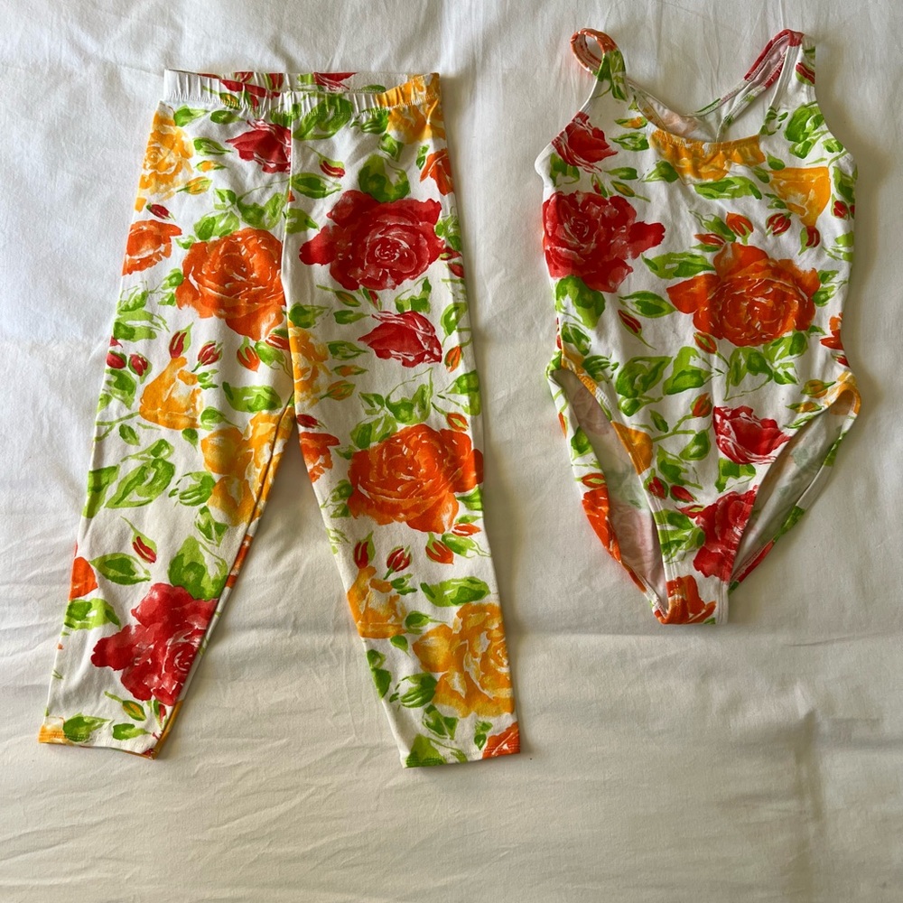 90s Vintage -Gitano Floral Pants and Jumpsuit Set - Red, Orange, Green